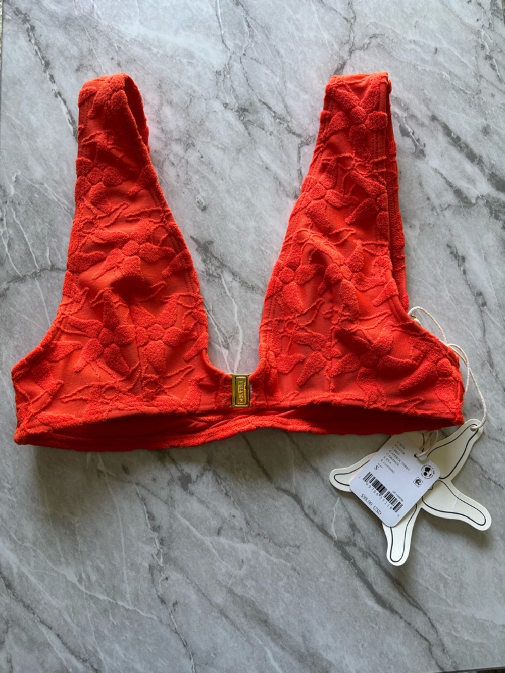 NWT Charlee Swim Eva Clip Front Bikini Top in Orange size Small